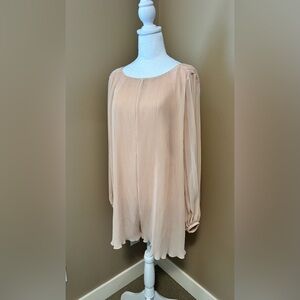 Zara Pleated Long-Sleeve Romper in Nude Beige